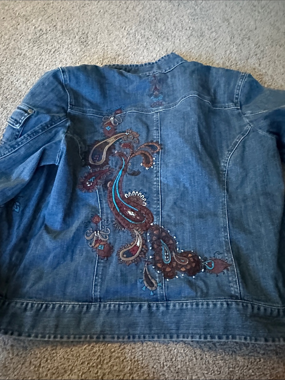Embroidered Denim Jacket - Blue - Picture 7 of 10